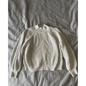 Gap Women Oatmeal Beige Ribbed Mock Neck Raglan Balloon Sleeve Sweater Large